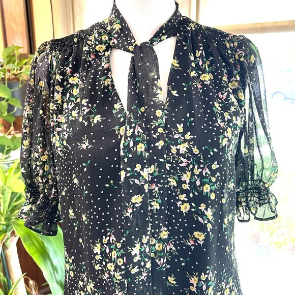 DKNY Women's Fit and Flare Short Sleeve Tie Neck Dress - Picture 3 of 10